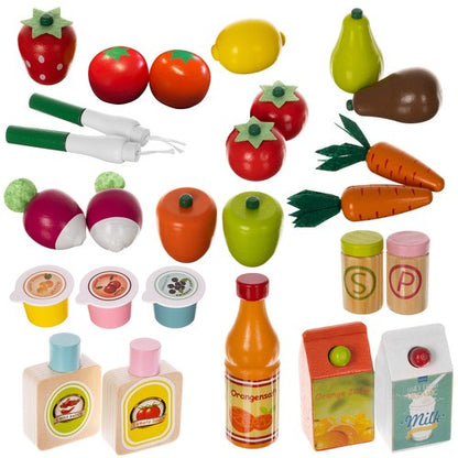 Laste supermarket – puidust lett kassaga ja puuviljakomplektiga (25-osaline)